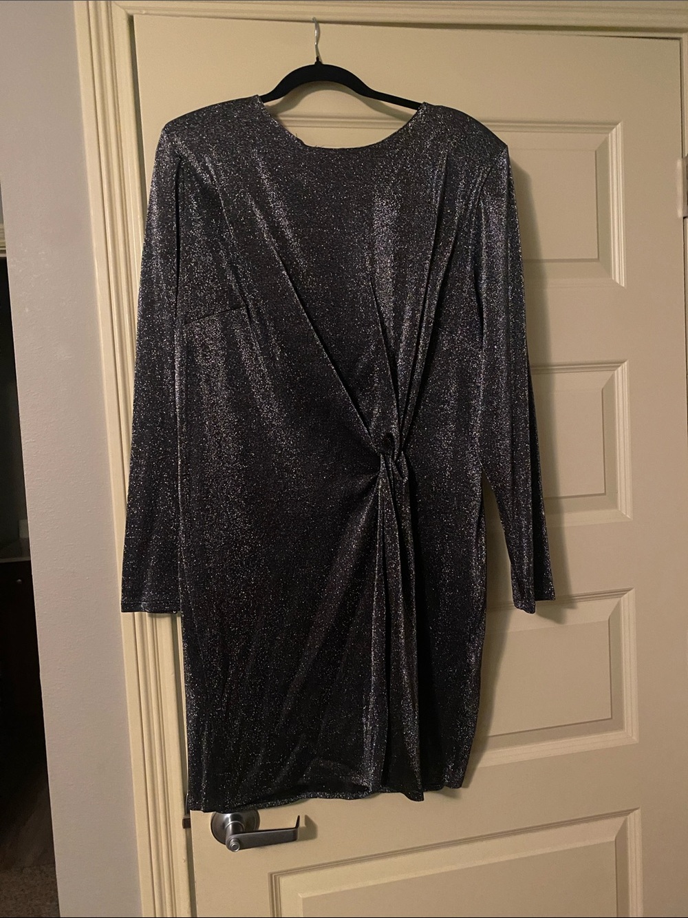 H&M Shimmery Charcoal Twist-Front Long Sleeve Dress